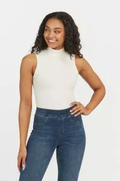 Spanx Suit Yourself Figurformender, ärmelloser Body Mit Rippung Und Stehkragen, Weiß -Spanx Verkaufsshop U84797s4