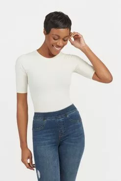 ​​​​​​​Spanx Suit Yourself Figurformender, Gerippter Body Mit Kurzen Ärmeln, Weiß -Spanx Verkaufsshop U84798s4